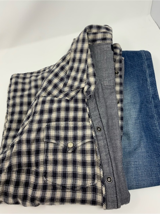Lucky Brand Tops - Lucky Brand Navy and White Plaid Snap Button-Down Lined Shirt